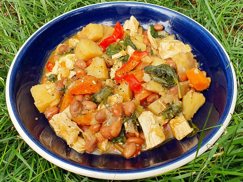 Paprika chicken, potato and beans stew