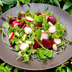 Pea shoot and beetroot salad