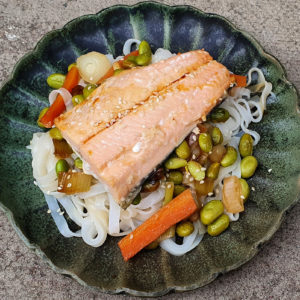 Teriyaki salmon with edamame beans