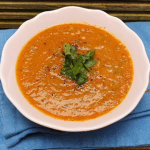 Tomato and carrot soup with broccoli