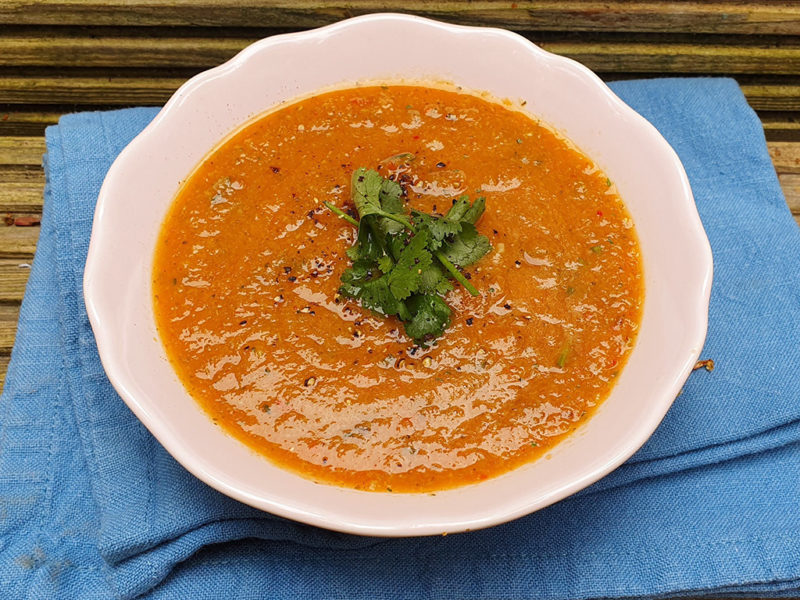 Tomato and carrot soup with broccoli