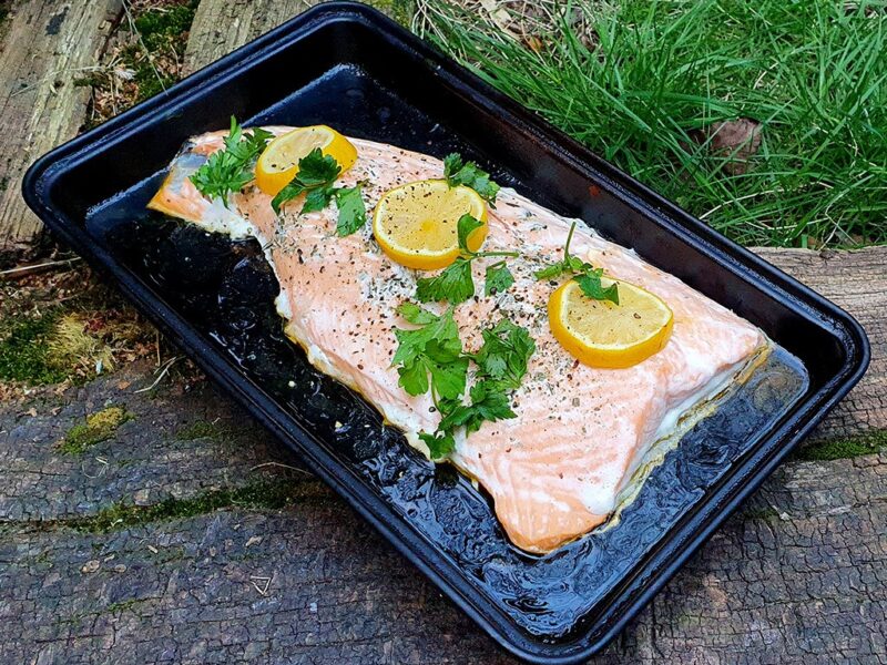 Baked side salmon with lemon and herbs