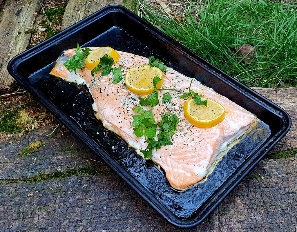 Baked side salmon with lemon and herbs