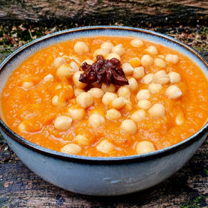 Curried root vegetable soup with chickpeas