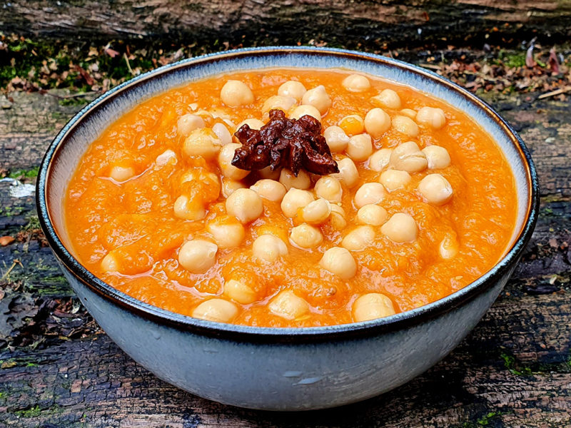 Curried root vegetable soup with chickpeas