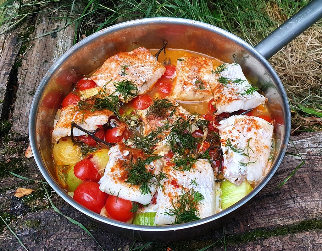 Haddock paprika stew with leek and tomatoes