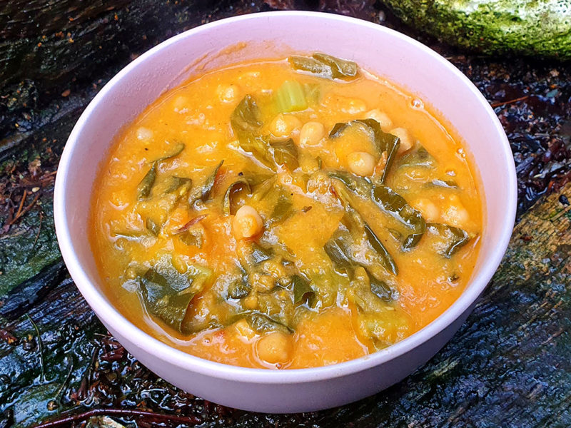 Roasted sweet potato and tomato stew with cabbage