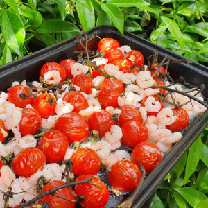 Roasted tomatoes with shrimps