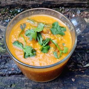 Spiced yellow pea and sweet potato soup