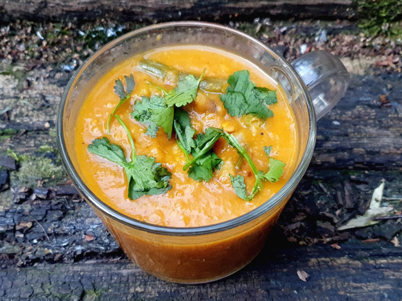 Spiced yellow pea and sweet potato soup