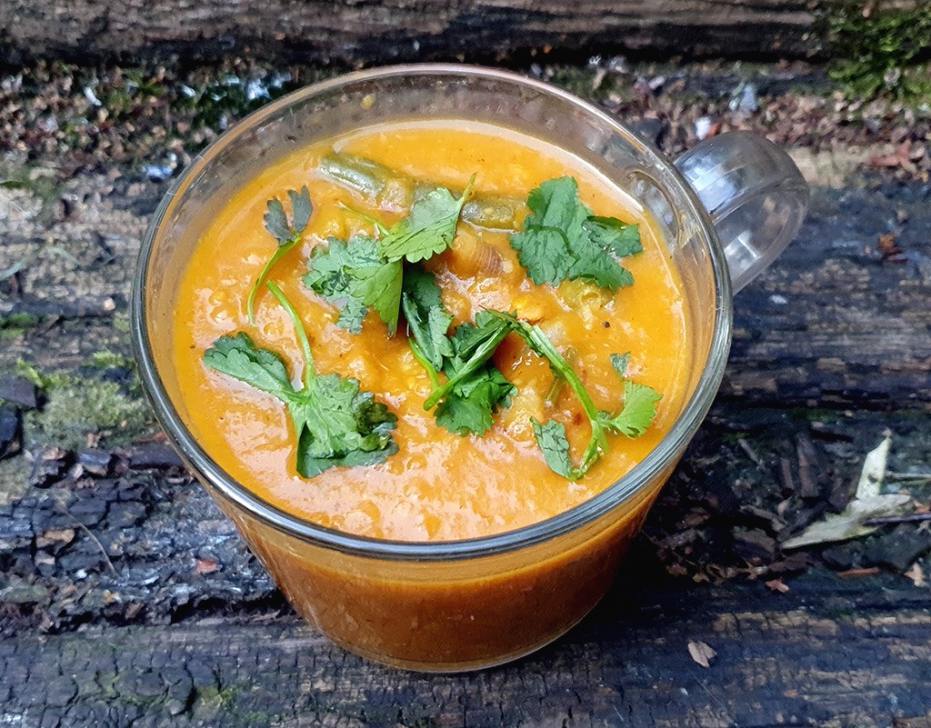 Spiced yellow pea and sweet potato soup