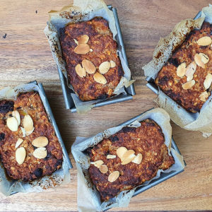 Vegan elderflower, almond and oat mini loafs