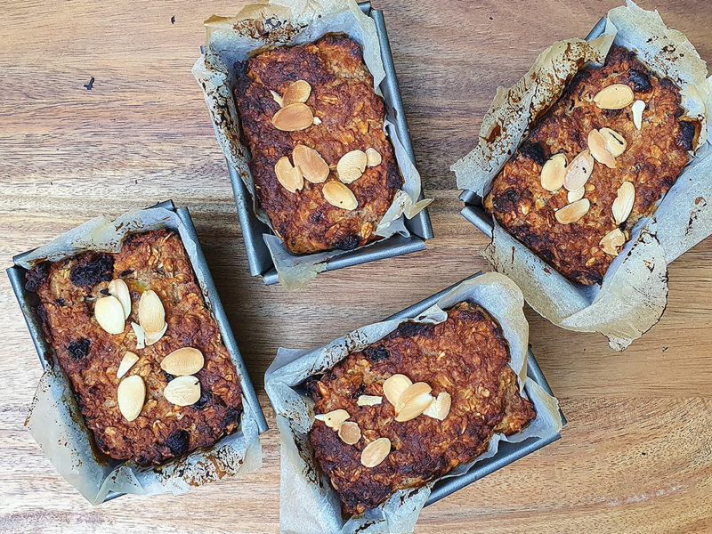 Vegan elderflower, almond and oat mini loafs