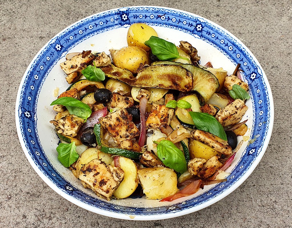 Vegan potato and chicken salad