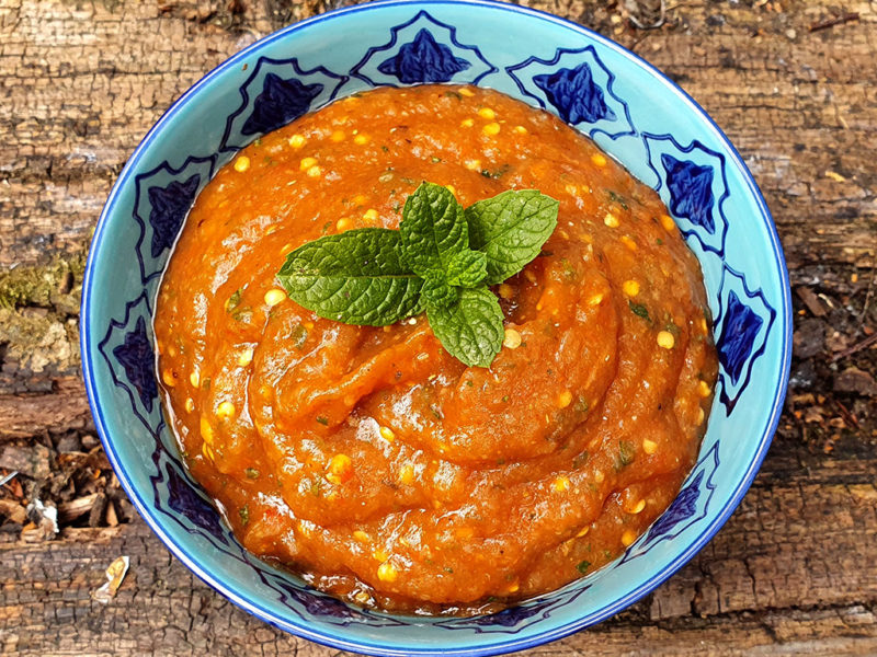 BBQ aubergine and red pepper dip