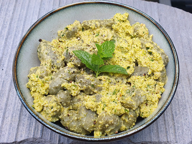 Gnocchi with broccoli and walnut pesto