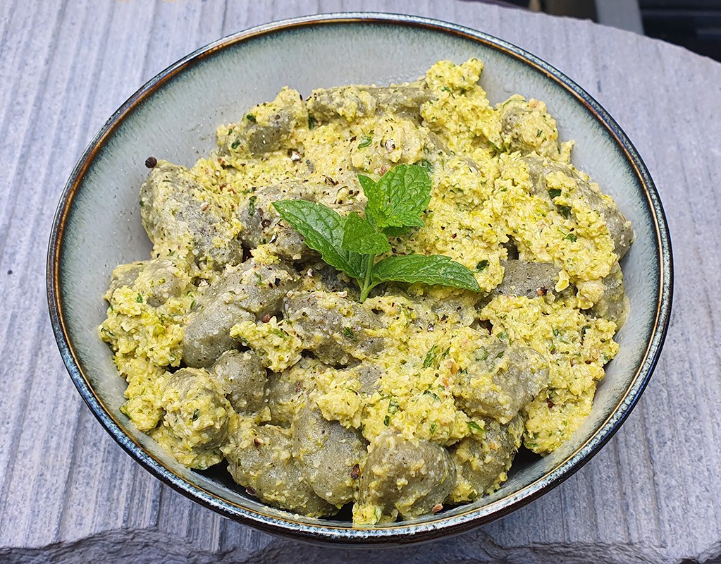 Gnocchi with broccoli and walnut pesto