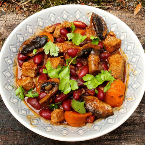 Beef and mushroom stew with beans