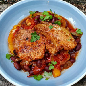 Chipotle pork with bean stew