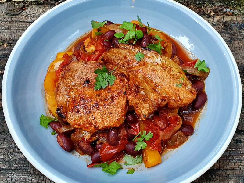 Chipotle pork with bean stew