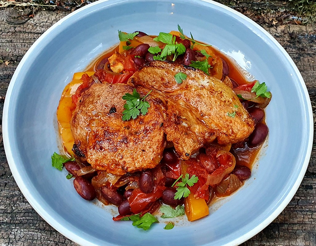 Chipotle pork with bean stew