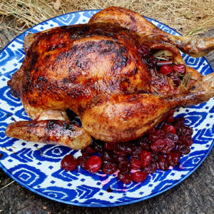 Cinnamon roasted chicken with sour cherry sauce