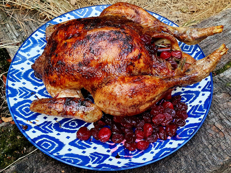 Cinnamon roasted chicken with sour cherry sauce