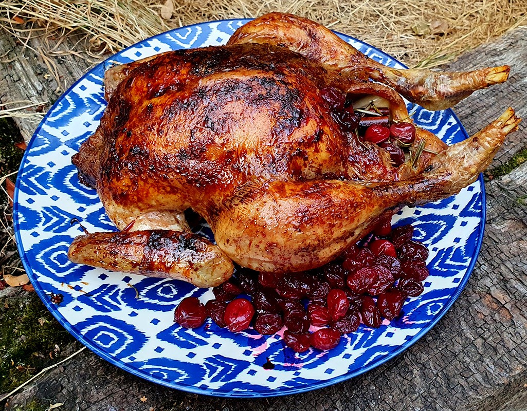 Cinnamon roasted chicken with sour cherry sauce