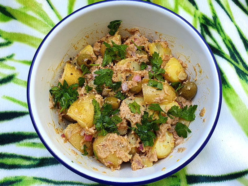 Potato salad with tuna and olives