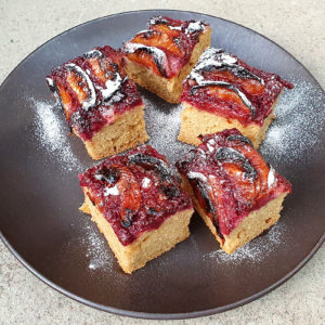 Raspberry, nectarine and almond traybake