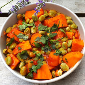 Sweet potato and broad beans stew