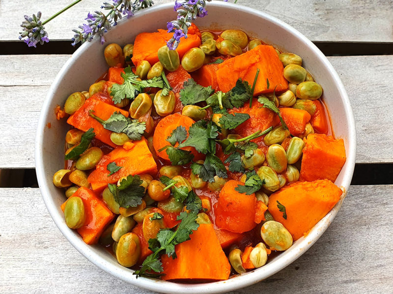 Sweet potato and broad beans stew