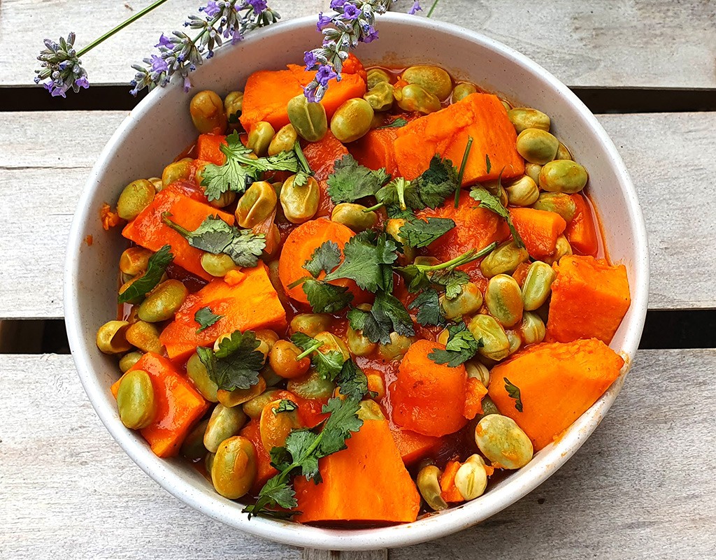 Sweet potato and broad beans stew