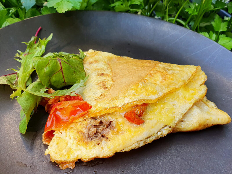 Anchovy and sun-blushed tomato omelette