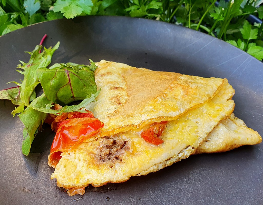 Anchovy and sun-blushed tomato omelette