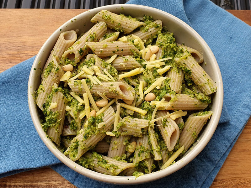 Pasta with courgette and spinach pesto