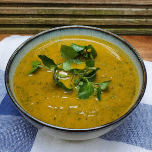 Spiced carrot soup with watercress