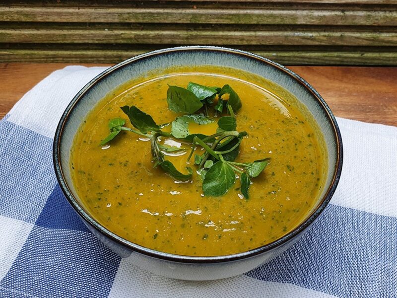 Spiced carrot soup with watercress