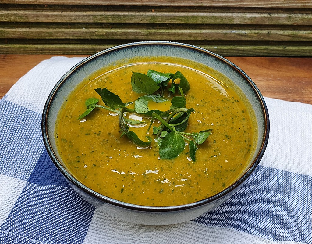 Spiced carrot soup with watercress