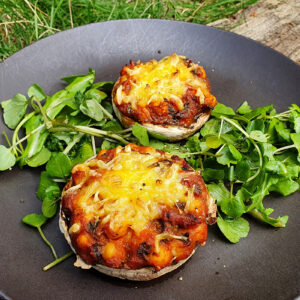 Spiced sweet potato and chickpeas stuffed mushrooms