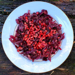 Braised red cabbage with apple and pomegranate