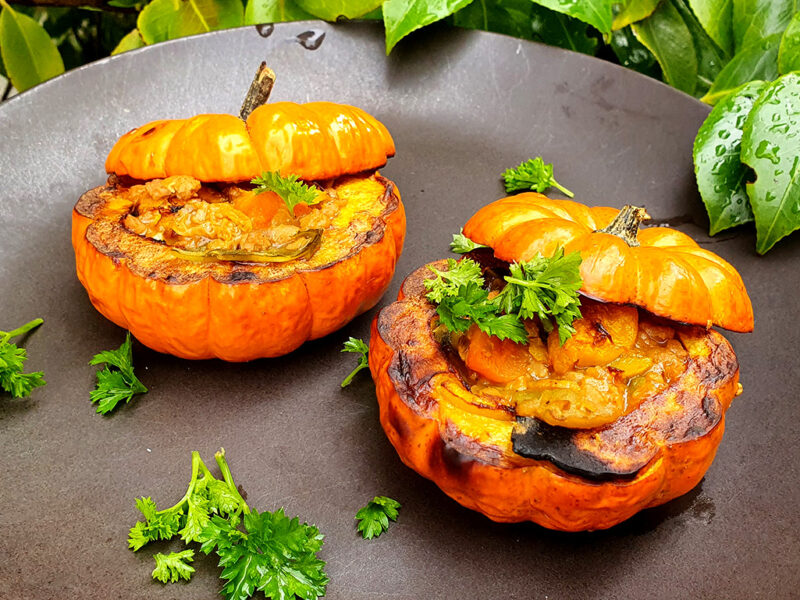 Mini squash stuffed with spiced mince