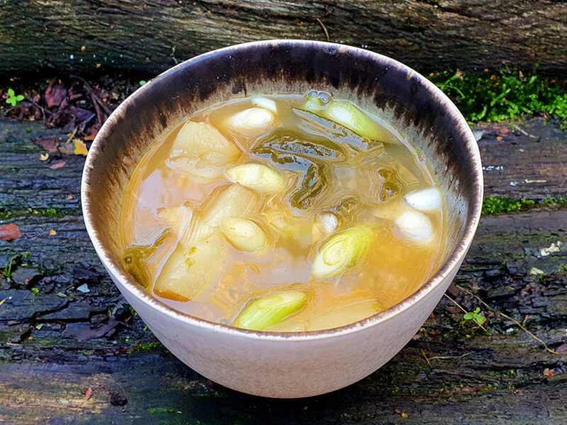 Miso potato soup with cabbage