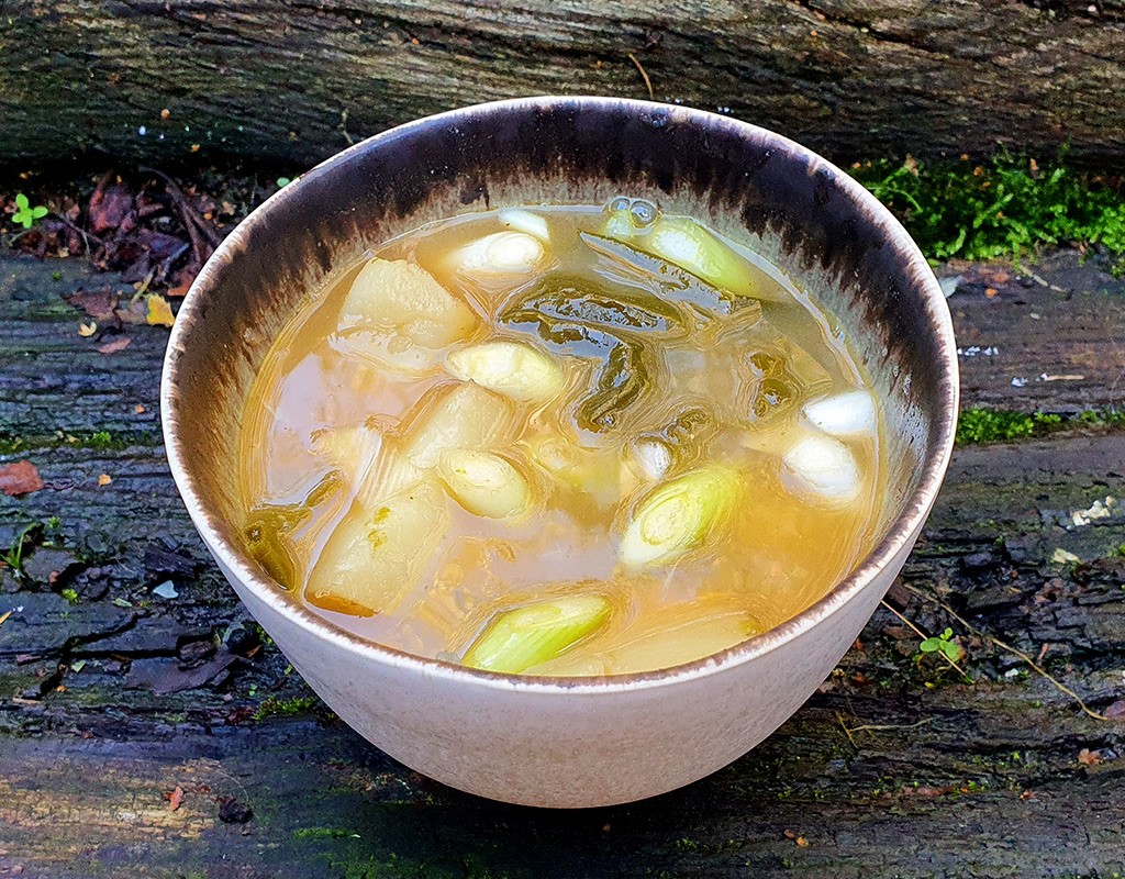 Miso potato soup with cabbage