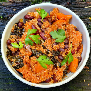 Sweet potato and beans chili with quinoa