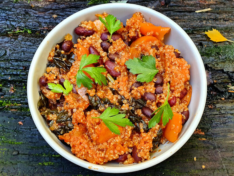 Sweet potato and beans chili with quinoa