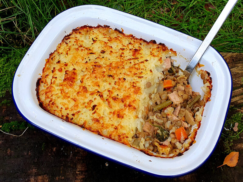 Bacon and lentil pie