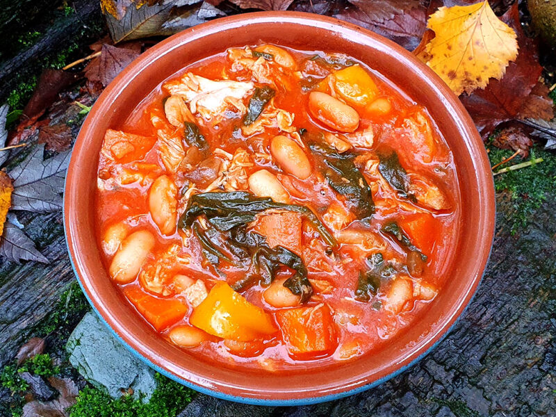 BBQ chicken and beans stew