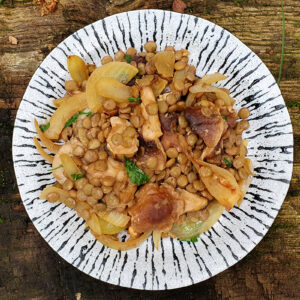 Green lentils with shiitake and miso