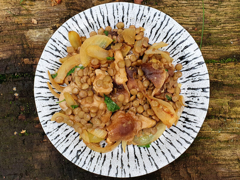 Green lentils with shiitake and miso